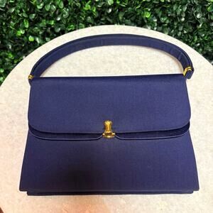 GUCCI Vintage 1950s Satin Evening Bag Navy Blue